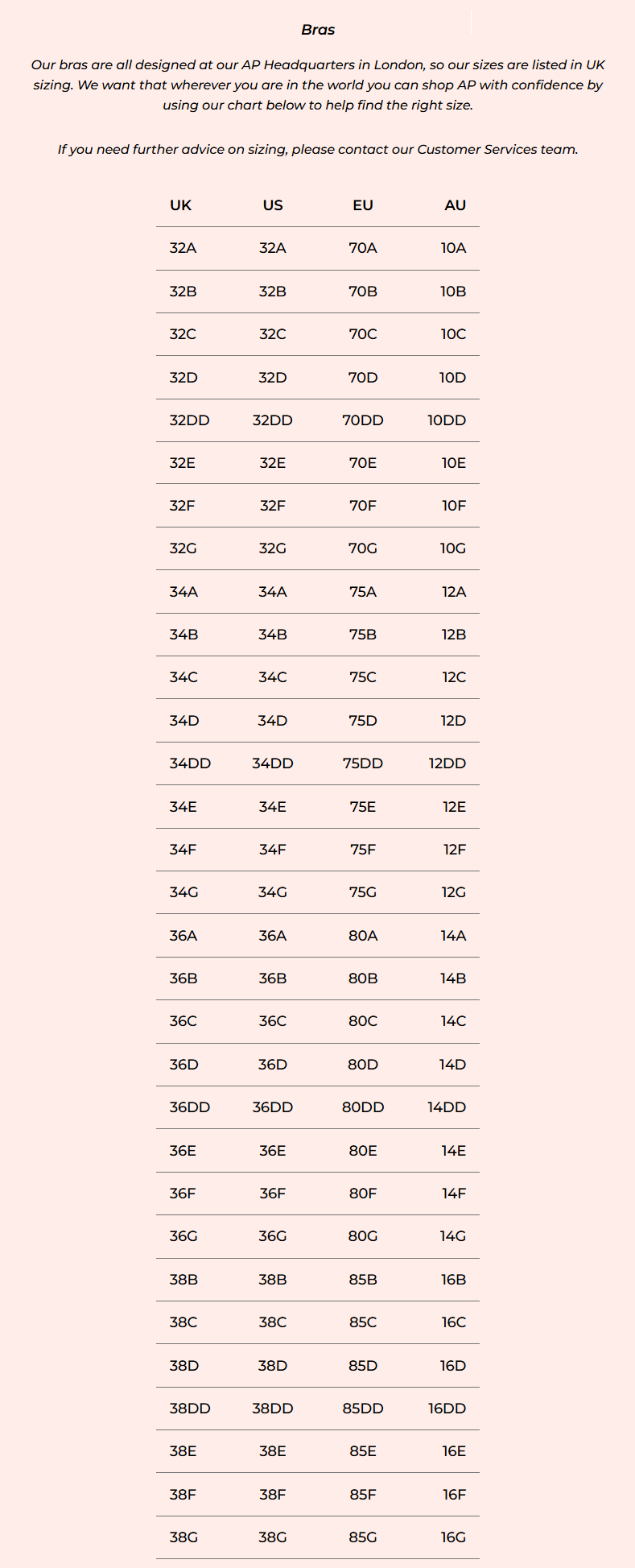 Guide des tailles Haut