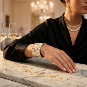 Bracelet manchette EPOPEE blanc doré