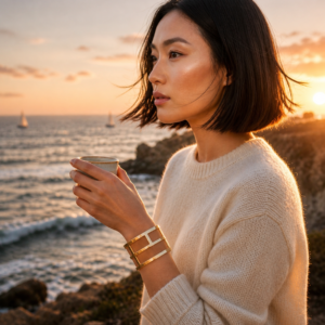 Bracelet manchette ARTIFICIA dorée beige