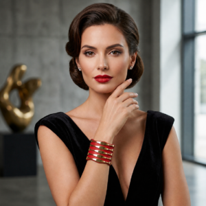 Bracelet manchette DAMIA rouge doré
